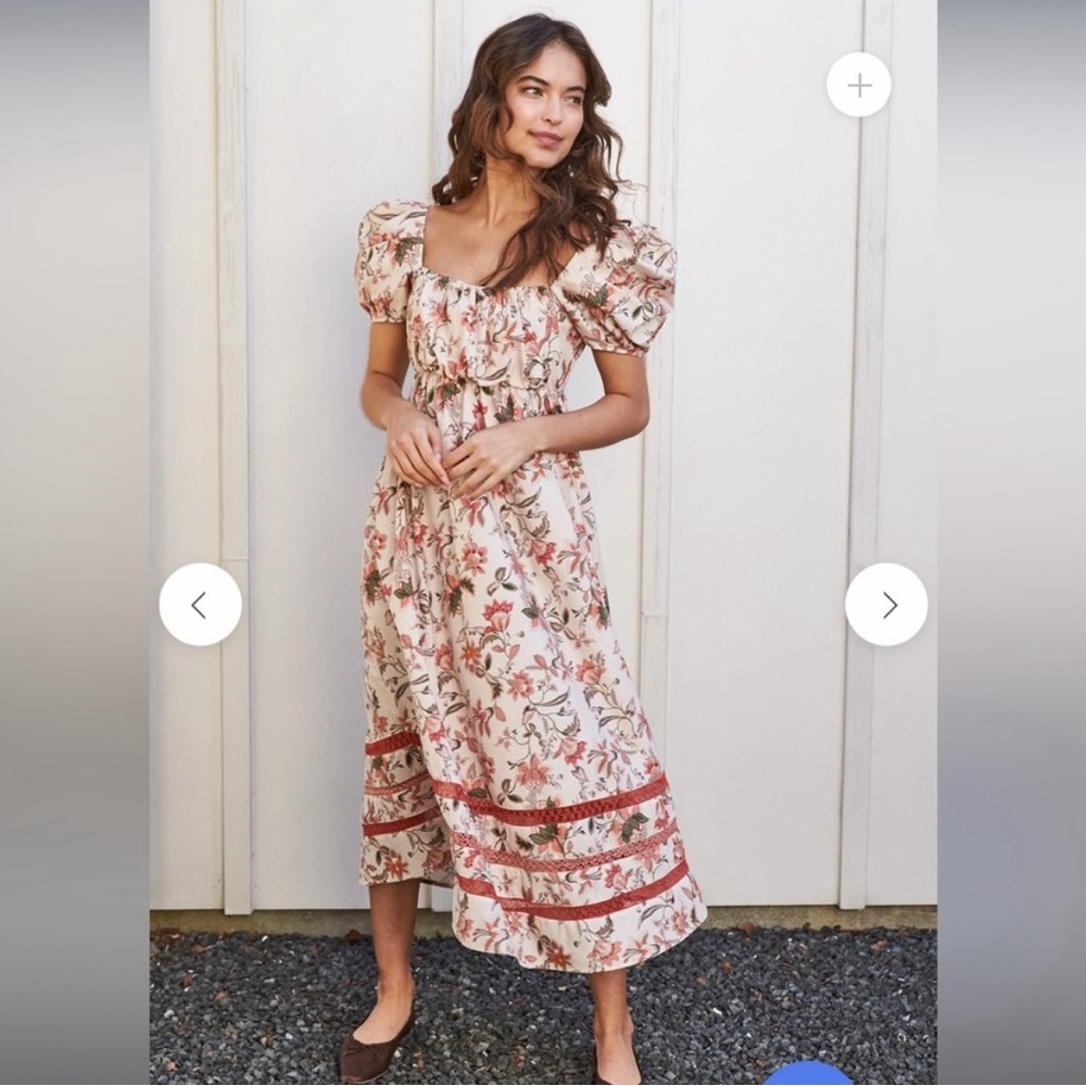 Mi Golondrina Floral Maxi Dress - Cream and Red